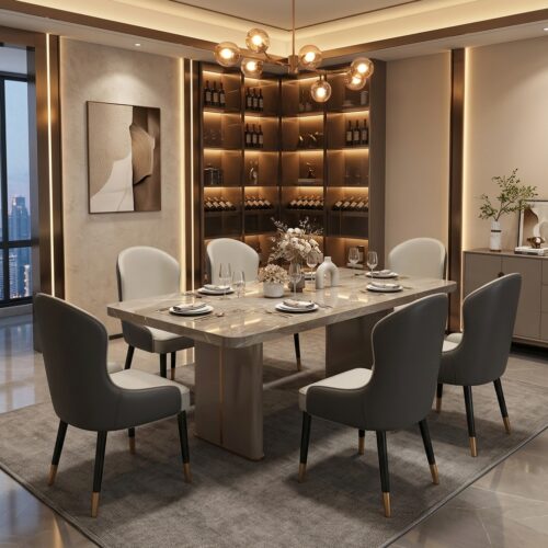 Modern Luxury Leather Dining Chair High Back Curved Accent Side Armchair with Black Metal Legs for Dining Room Restaurant ...