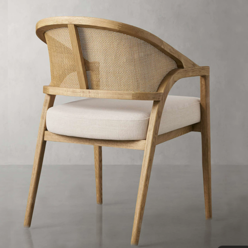 Mid‑Century Solid Wood Cane Rattan Back Dining Arm Chair, Upholstered Cushioned Dining Chair for Home Restaurant Hotel -...