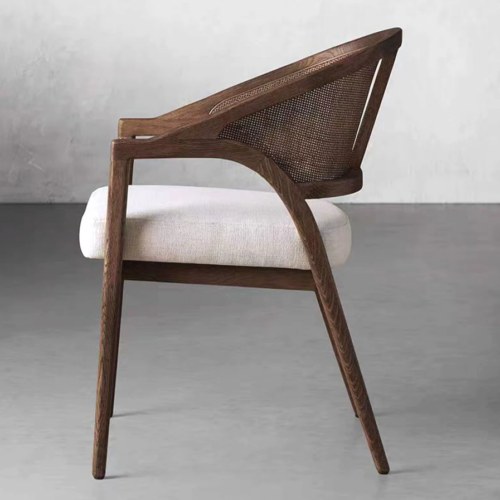 Mid‑Century Solid Wood Cane Rattan Back Dining Arm Chair, Upholstered Cushioned Dining Chair for Home Restaurant Hotel -...