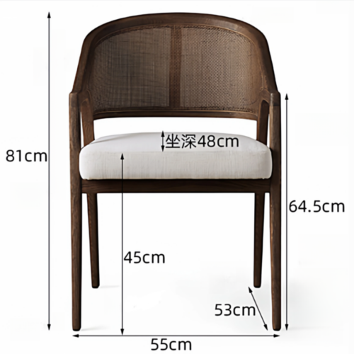 Mid‑Century Solid Wood Cane Rattan Back Dining Arm Chair, Upholstered Cushioned Dining Chair for Home Restaurant Hotel -...