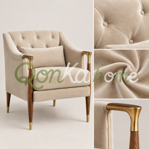 Modern and Elegant Tufted Casual Armchair, Solid Wood Legs and Armrests - Living room furniture - QONKA HOME