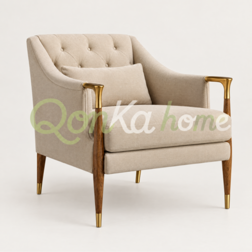 Modern and Elegant Tufted Casual Armchair, Solid Wood Legs and Armrests - Living room furniture - QONKA HOME