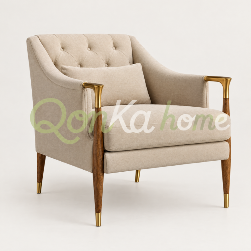 Modern and Elegant Tufted Casual Armchair, Solid Wood Legs and Armrests