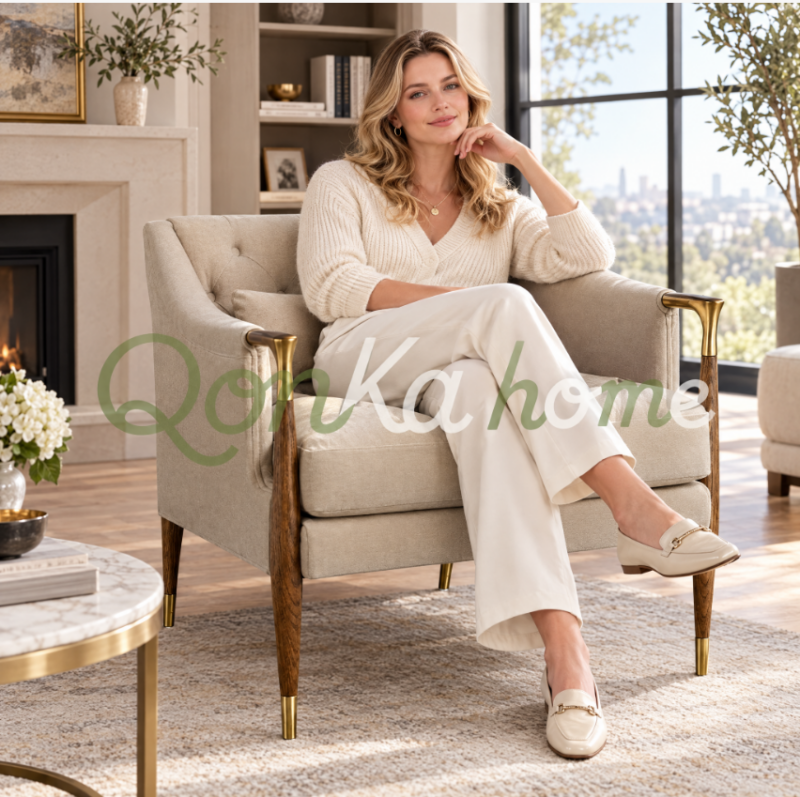 Modern and Elegant Tufted Casual Armchair, Solid Wood Legs and Armrests - Living room furniture - QONKA HOME