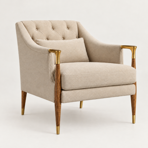 Modern and Elegant Tufted Casual Armchair, Solid Wood Legs and Armrests - Living room furniture - QONKA HOME