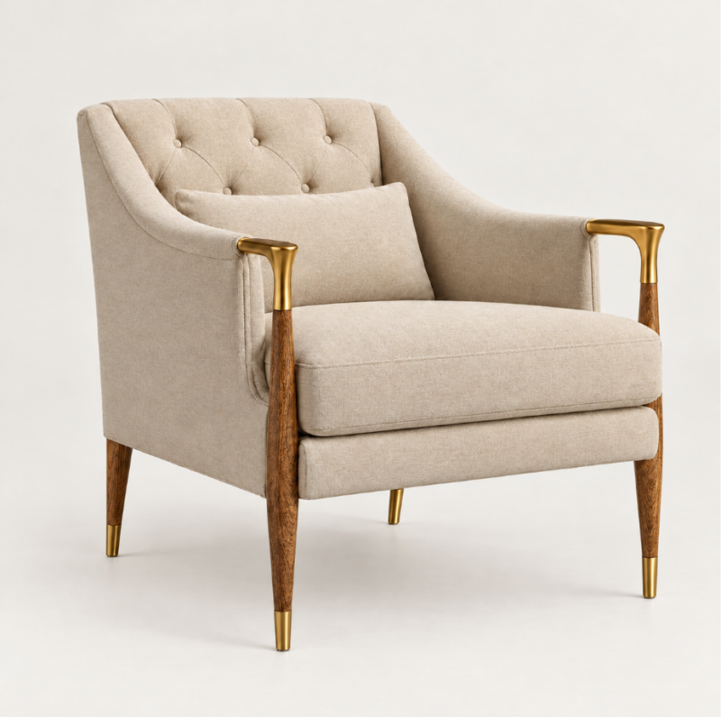Modern and Elegant Tufted Casual Armchair, Solid Wood Legs and Armrests
