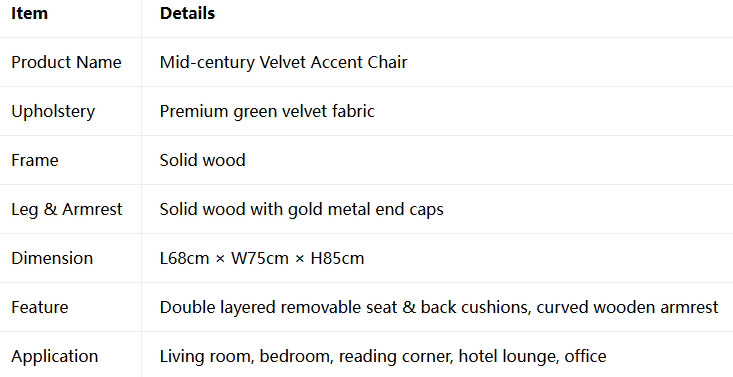 Mid Century Modern Green Velvet Accent Chair