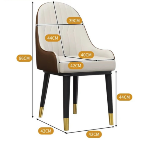 Italian Style Light Luxury Dining Chair, Leather Upholstered BackrestChair With Metal Frame And Gold Ferrules, Home Dining...