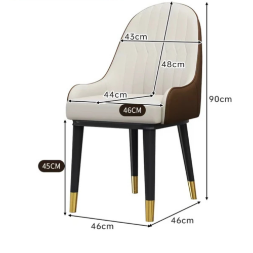 Italian Style Light Luxury Dining Chair, Leather Upholstered BackrestChair With Metal Frame And Gold Ferrules, Home Dining...