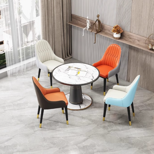 Italian Style Light Luxury Dining Chair, Leather Upholstered BackrestChair With Metal Frame And Gold Ferrules, Home Dining...