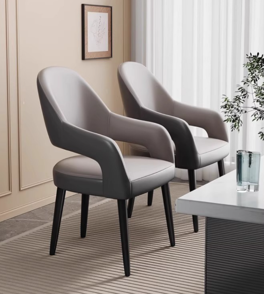 Italian Minimalist High Back Dining Chair PU Leather Upholstered Armchair With Metal legs