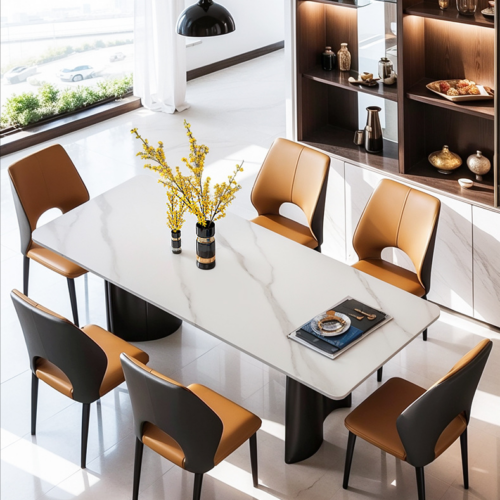 Modern Minimalist Metal  Dining Chair, Comfortable Upholstered pu Leather - Metal dining chair - QONKA HOME