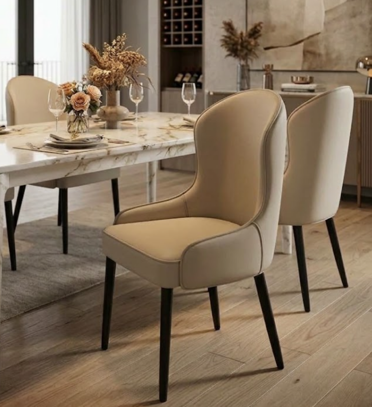 Modern Luxury Leather Dining Chair High Back Curved Accent Side Armchair with Black Metal Legs for Dining Room Restaurant ...