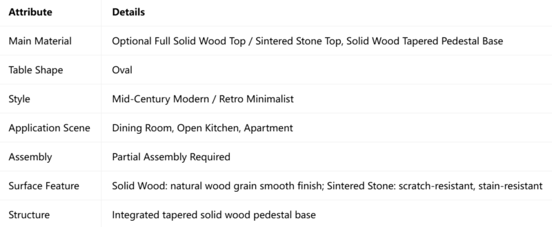 Oval Dining Table, Dual‑Option Solid Wood or Sintered Stone Top, Tapered Pedestal Base for Modern Dining Room