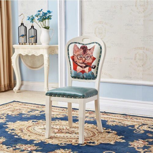 Modern Royal Style Blue Leather Accent Chair Gold Carved Solid Wood Frame Button Tufted Side Dining Chair with Nailhead Tr...