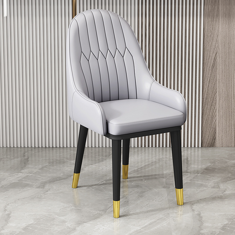 Italian Style Light Luxury Dining Chair, Leather Upholstered BackrestChair With Metal Frame And Gold Ferrules, Home Dining Room Chair