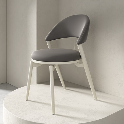 Italian Style Luxury Leather Dining Chair With Metal Legs - Metal dining chair - QONKA HOME