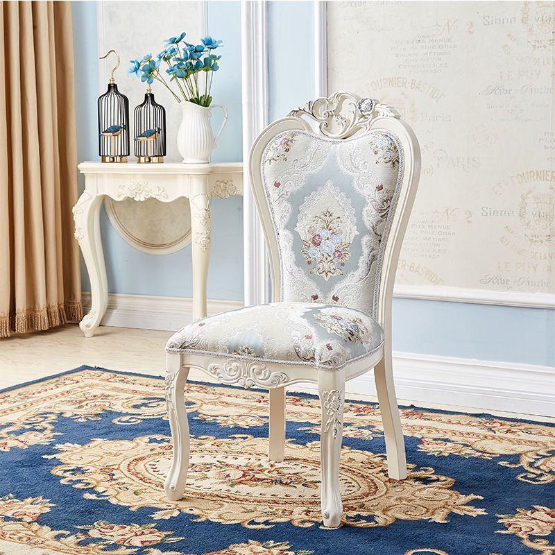 Modern Royal Style Blue Leather Accent Chair Gold Carved Solid Wood Frame Button Tufted Side Dining Chair with Nailhead Trim