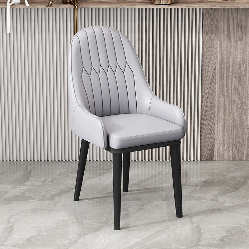 Italian Style Light Luxury Dining Chair, Leather Upholstered BackrestChair With Metal Frame And Gold Ferrules, Home Dining Room Chair