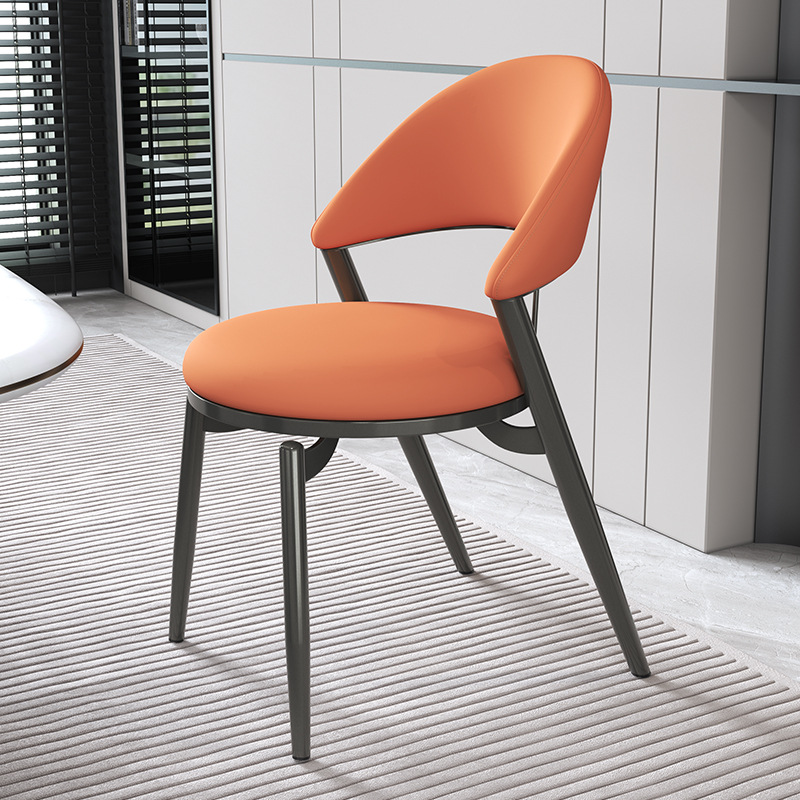 Italian Style Luxury Leather Dining Chair With Metal Legs