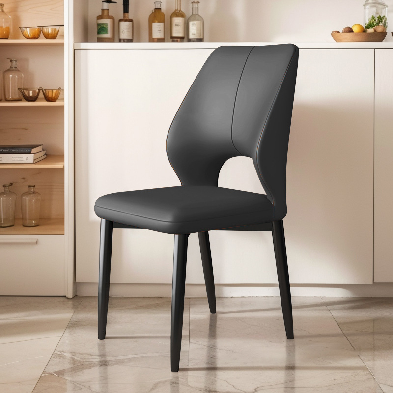 Modern Minimalist Metal  Dining Chair, Comfortable Upholstered pu Leather