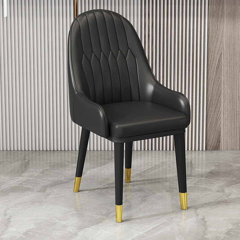 Italian Style Light Luxury Dining Chair, Leather Upholstered BackrestChair With Metal Frame And Gold Ferrules, Home Dining Room Chair