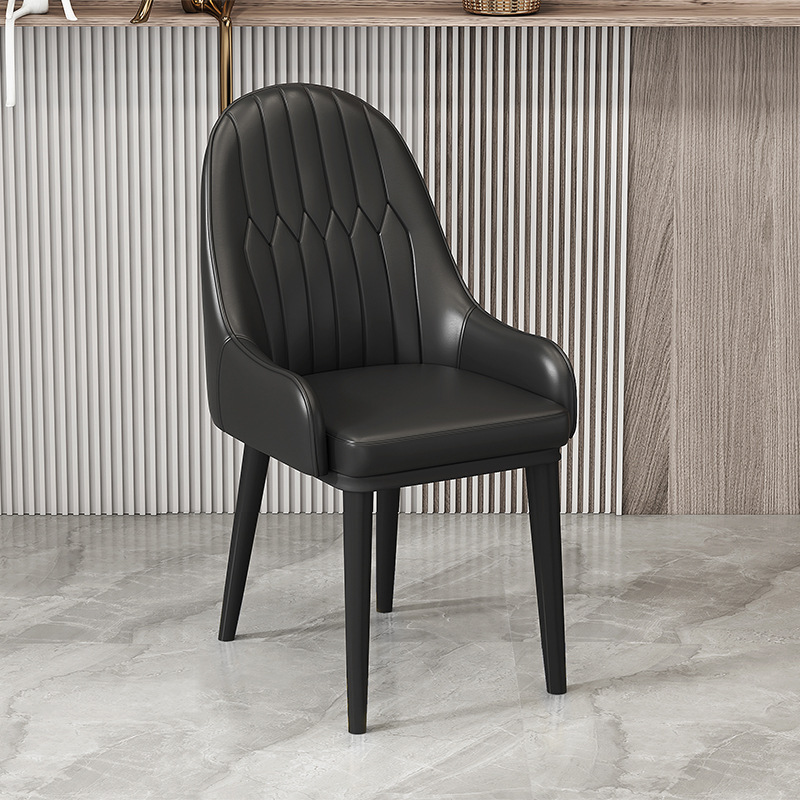 Italian Style Light Luxury Dining Chair, Leather Upholstered BackrestChair With Metal Frame And Gold Ferrules, Home Dining Room Chair