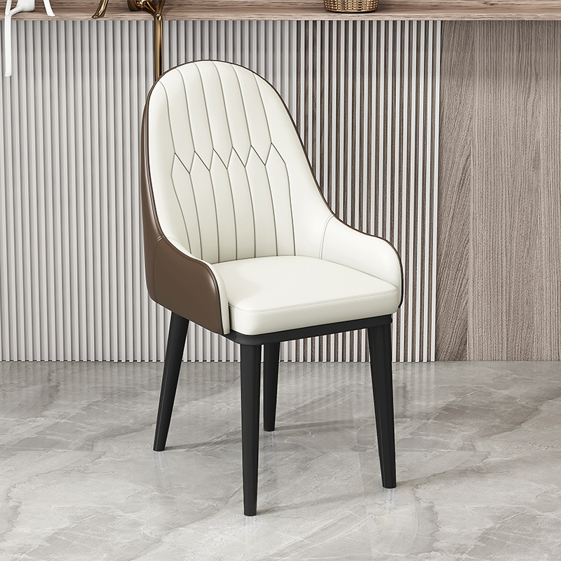 Italian Style Light Luxury Dining Chair, Leather Upholstered BackrestChair With Metal Frame And Gold Ferrules, Home Dining Room Chair