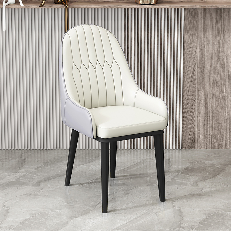 Italian Style Light Luxury Dining Chair, Leather Upholstered BackrestChair With Metal Frame And Gold Ferrules, Home Dining Room Chair