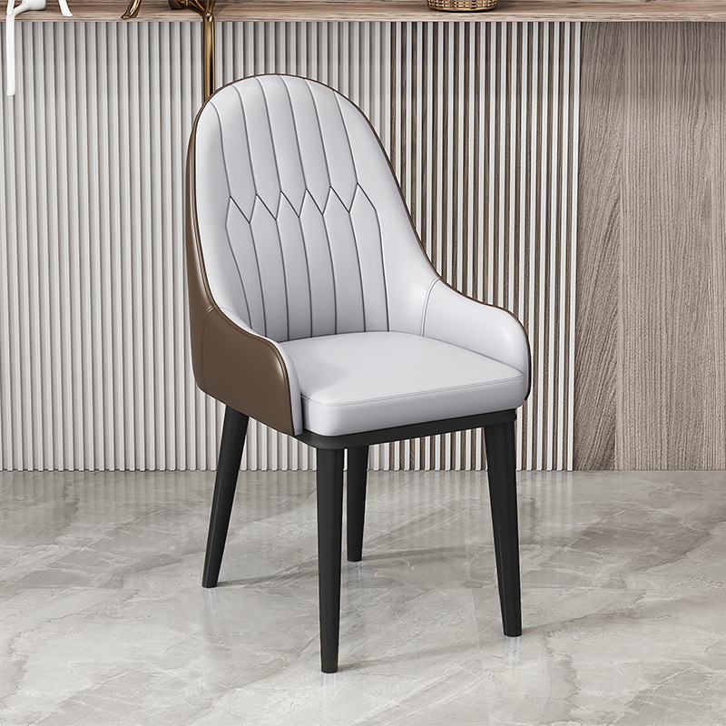Italian Style Light Luxury Dining Chair, Leather Upholstered BackrestChair With Metal Frame And Gold Ferrules, Home Dining Room Chair