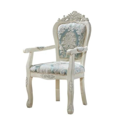 Luxurious Cream & Gold Carved Wood Dining Chair Leather Tufted Accent Armchair with Crystal Buttons for Hotel & ...