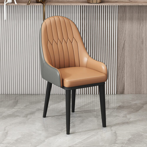 Italian Style Light Luxury Dining Chair, Leather Upholstered BackrestChair With Metal Frame And Gold Ferrules, Home Dining...