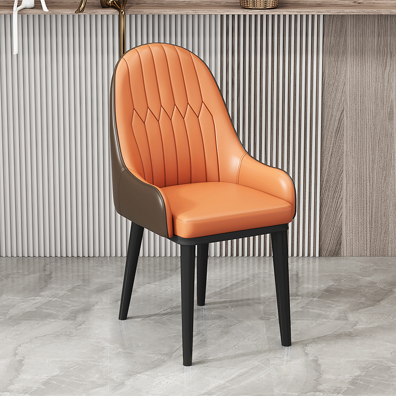 Italian Style Light Luxury Dining Chair, Leather Upholstered BackrestChair With Metal Frame And Gold Ferrules, Home Dining Room Chair