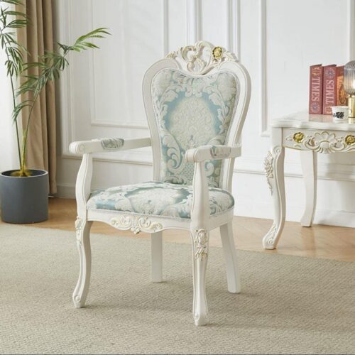 Luxurious Cream & Gold Carved Wood Dining Chair Leather Tufted Accent Armchair with Crystal Buttons for Hotel & ...