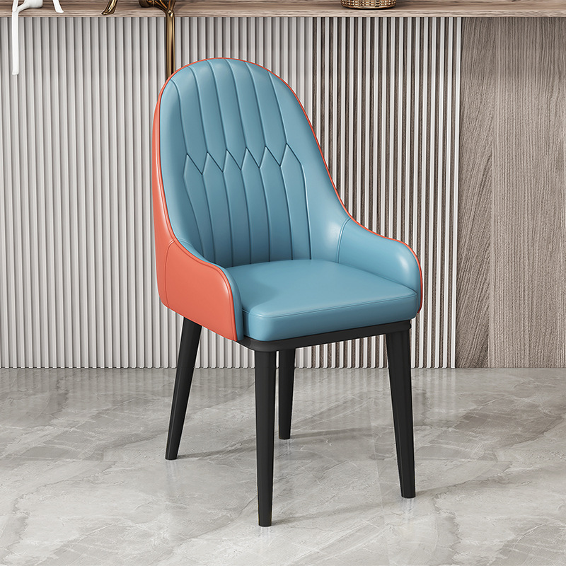 Italian Style Light Luxury Dining Chair, Leather Upholstered BackrestChair With Metal Frame And Gold Ferrules, Home Dining Room Chair