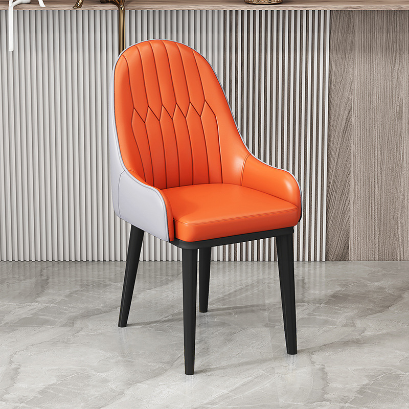 Italian Style Light Luxury Dining Chair, Leather Upholstered BackrestChair With Metal Frame And Gold Ferrules, Home Dining Room Chair