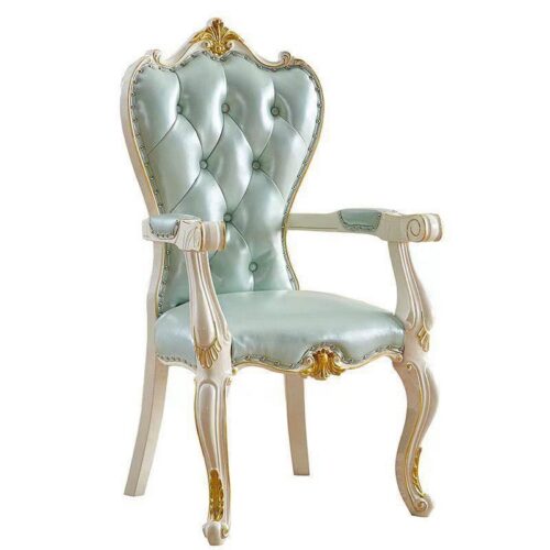 Luxurious Cream & Gold Carved Wood Dining Chair Leather Tufted Accent Armchair with Crystal Buttons for Hotel & ...