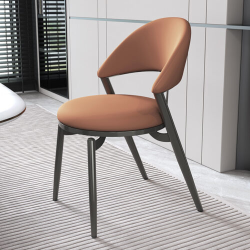 Italian Style Luxury Leather Dining Chair With Metal Legs - Metal dining chair - QONKA HOME