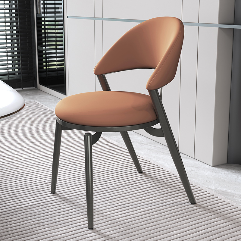 Italian Style Luxury Leather Dining Chair With Metal Legs