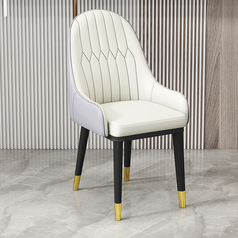 Italian Style Light Luxury Dining Chair, Leather Upholstered BackrestChair With Metal Frame And Gold Ferrules, Home Dining Room Chair