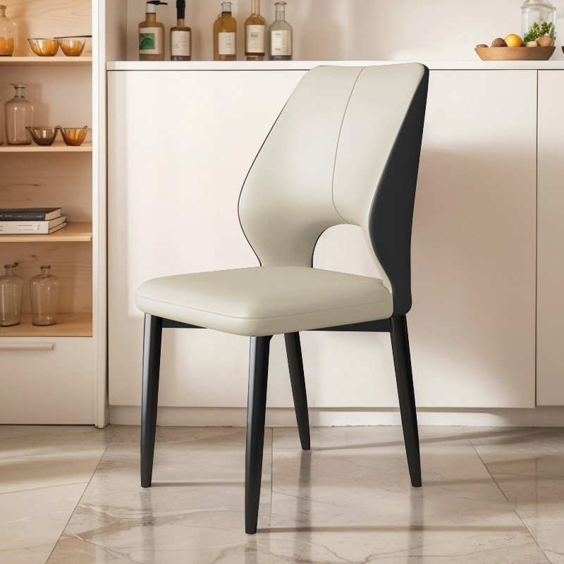 Modern Minimalist Metal  Dining Chair, Comfortable Upholstered pu Leather
