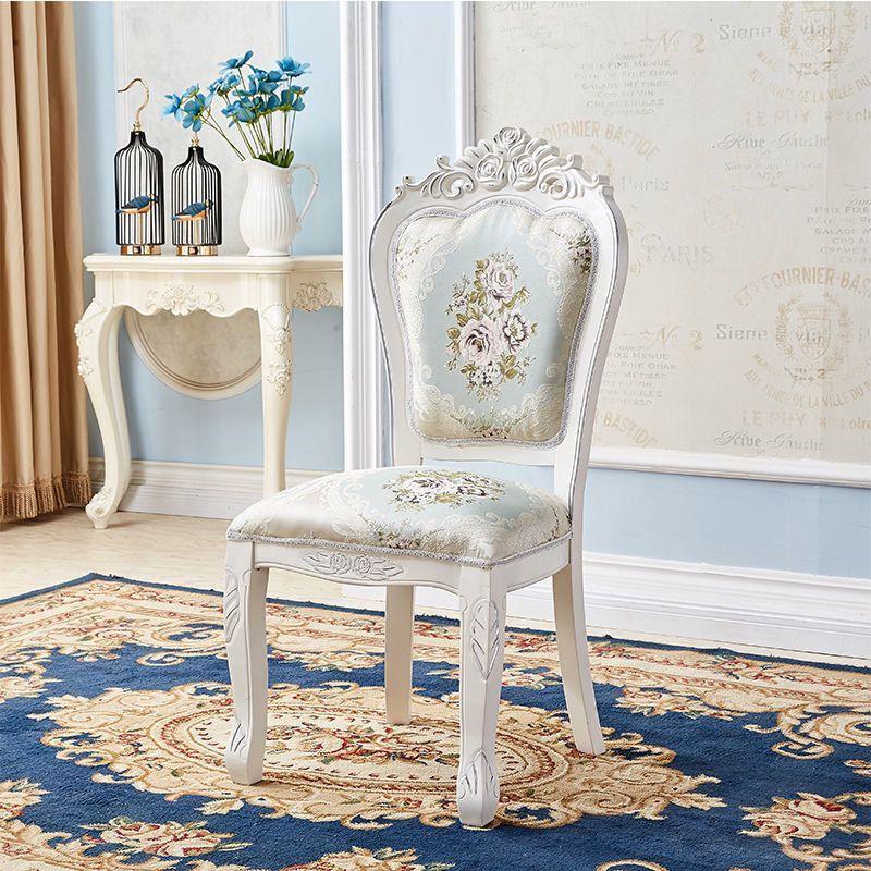 Modern Royal Style Blue Leather Accent Chair Gold Carved Solid Wood Frame Button Tufted Side Dining Chair with Nailhead Trim