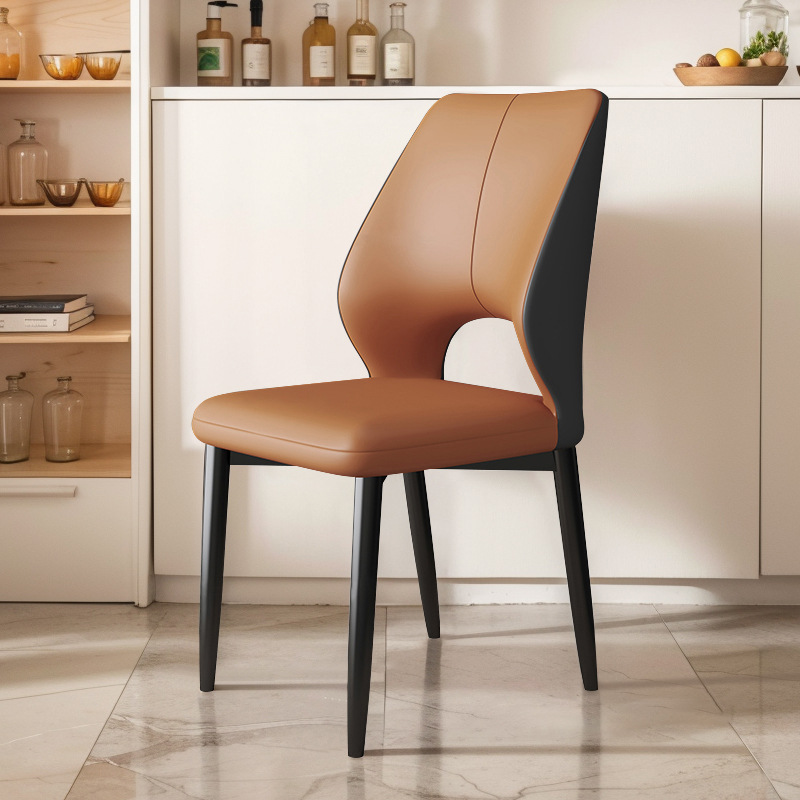 Modern Minimalist Metal  Dining Chair, Comfortable Upholstered pu Leather