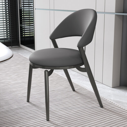 Italian Style Luxury Leather Dining Chair With Metal Legs - Metal dining chair - QONKA HOME