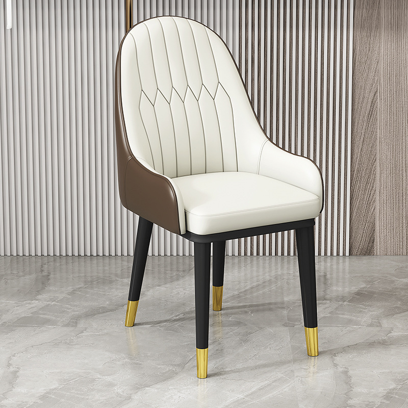 Italian Style Light Luxury Dining Chair, Leather Upholstered BackrestChair With Metal Frame And Gold Ferrules, Home Dining Room Chair