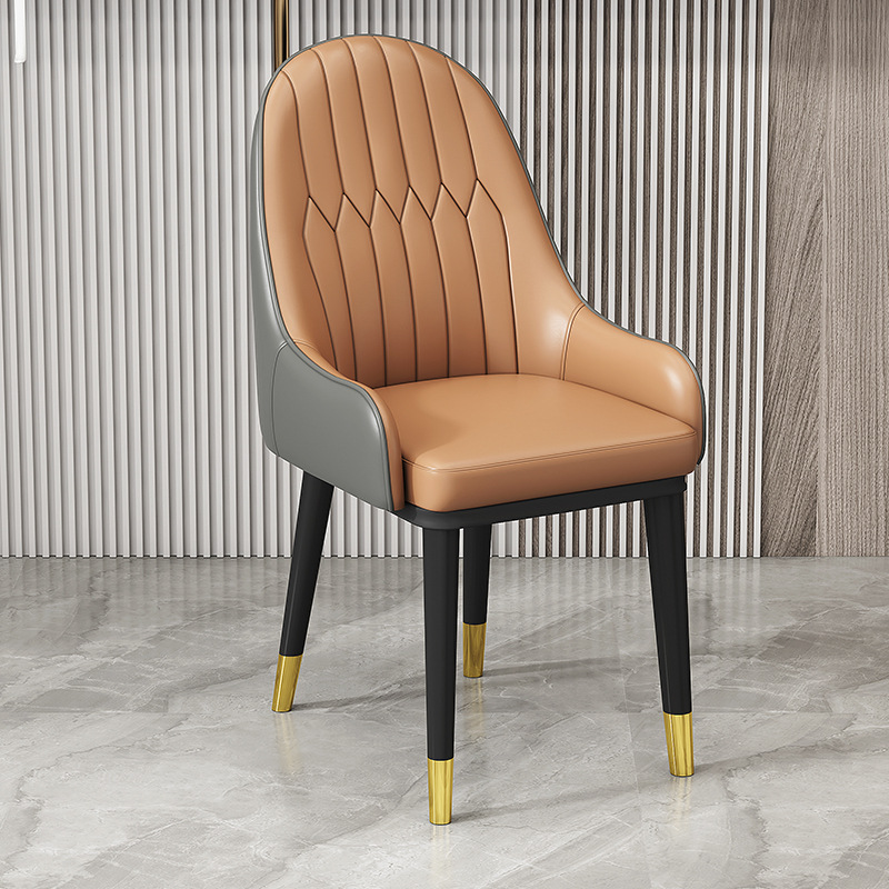 Italian Style Light Luxury Dining Chair, Leather Upholstered BackrestChair With Metal Frame And Gold Ferrules, Home Dining Room Chair