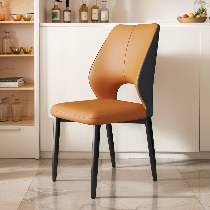 Modern Minimalist Metal  Dining Chair, Comfortable Upholstered pu Leather