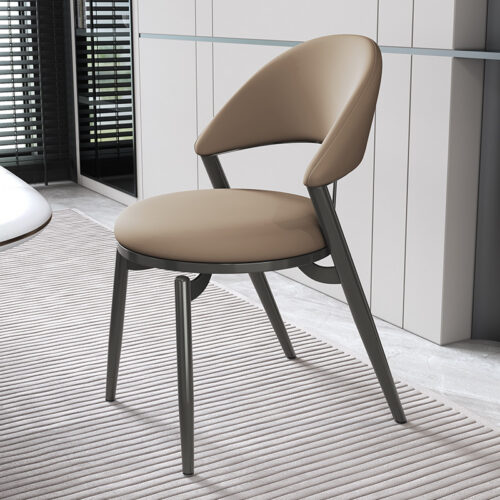Italian Style Luxury Leather Dining Chair With Metal Legs - Metal dining chair - QONKA HOME