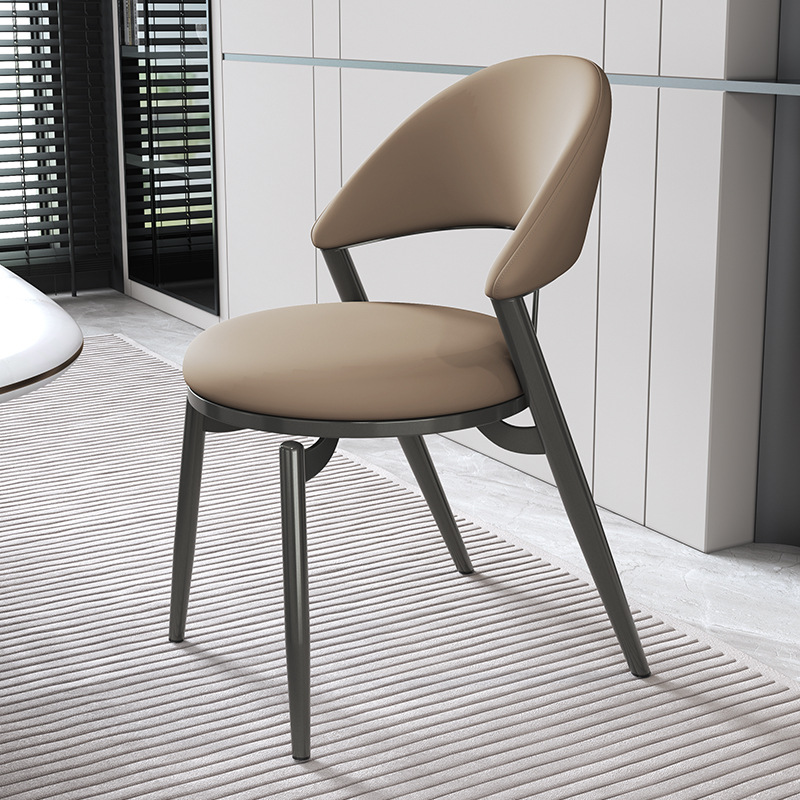 Italian Style Luxury Leather Dining Chair With Metal Legs