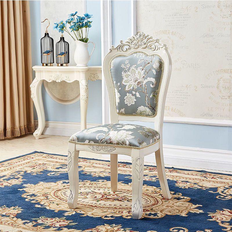 Modern Royal Style Blue Leather Accent Chair Gold Carved Solid Wood Frame Button Tufted Side Dining Chair with Nailhead Trim
